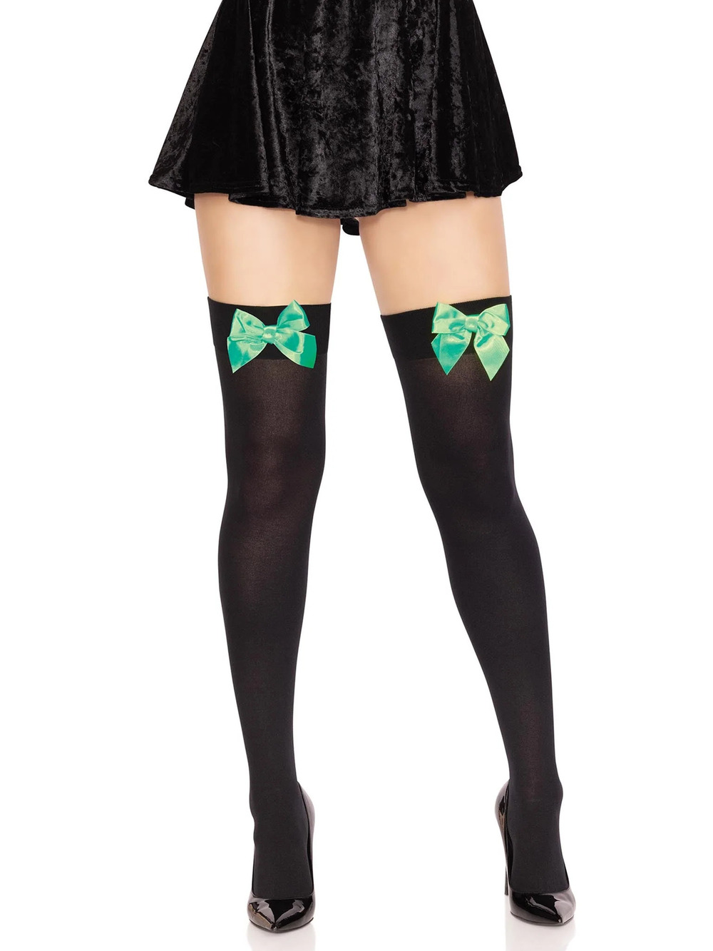 Leg Avenue - Kay Opaque Thigh Highs - Black/Neon Green